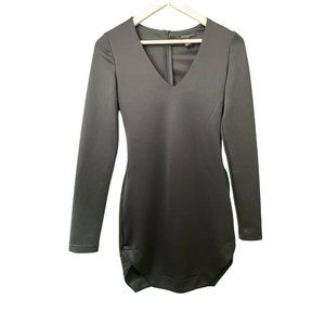 Revamped Black Bodycon Dress With V-Neck and Long Sleeves Size S